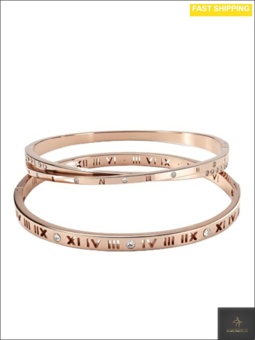 Rose Gold Plated Stainless Steel Cuff Bracelet Set Roman Numeral Stackable